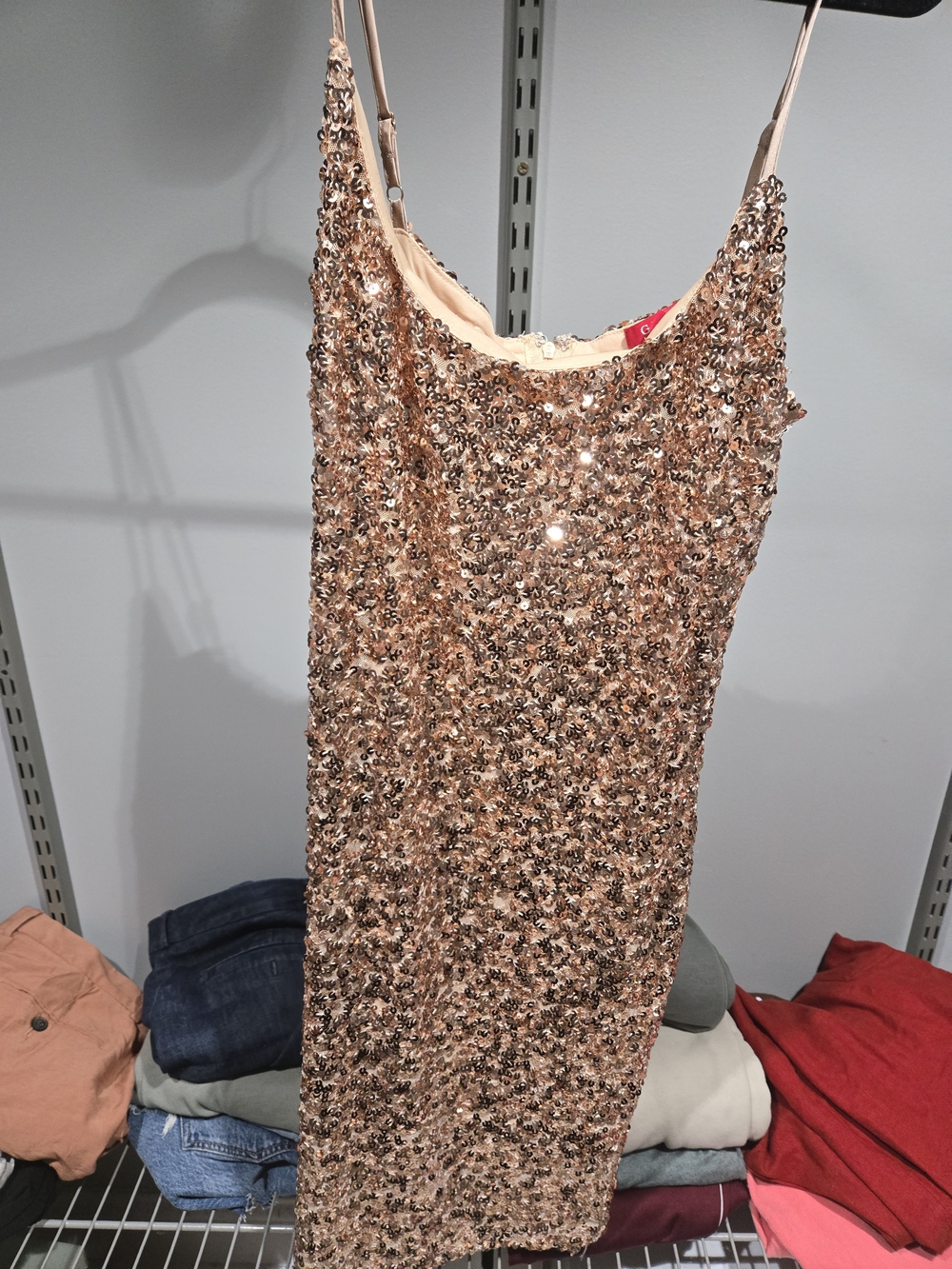 Guess Rose Gold Sequin Mini Slip Dress